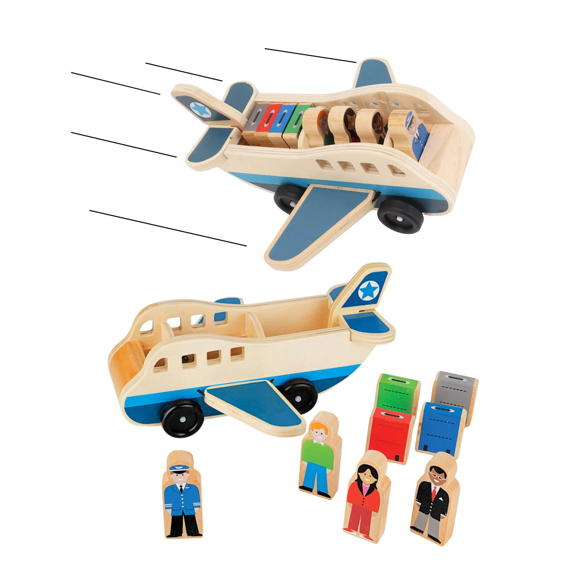 Avión de Madera Didáctico con Pasajeros y Equipaje Demostración - Titina